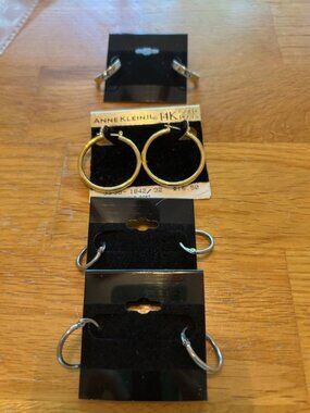 Hoop Earring Bundle 4Pairs Gold Silver Anne Klein Classic Everyday Jewelry Lot